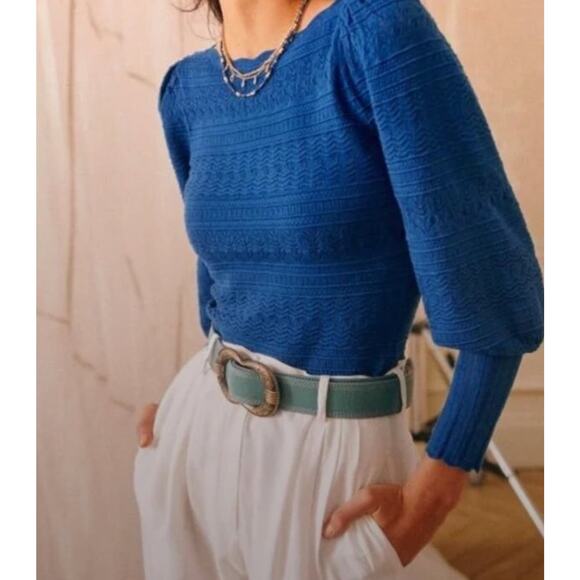 Sezane Sweaters - SEZANE Sz XXXL 3xl 14 US XL Roma Blue Pointelle Viscose Knit Pullover Sweater